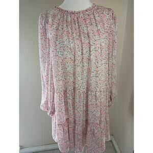 H&M Dress Pink Floral Tie Back Tiered Lined Sz M Flowy Peasant Cottagecore Fairy